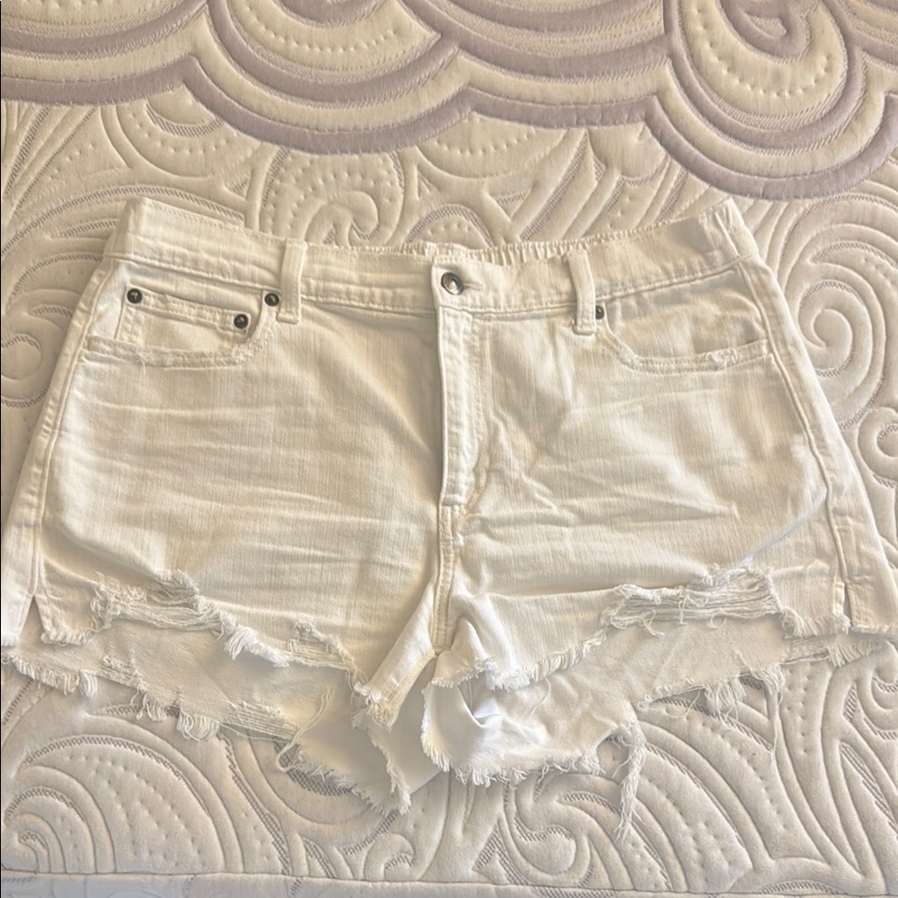 White Frayed Denim Shorts